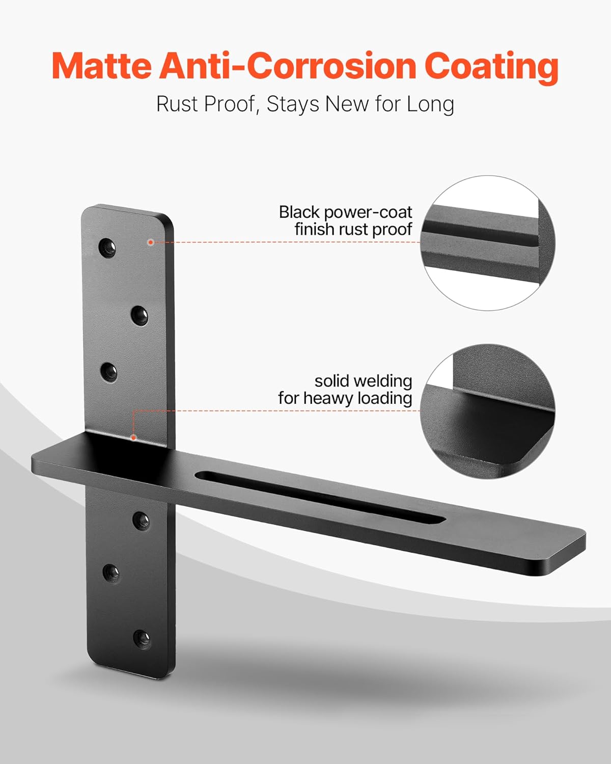 VEVOR T Shelf Brackets, 200 lbs Capacity, 2 Pcs, 14 inch Solid Steel Heavy Duty with Screws for Floating Shelves, Countertop Support Hardware