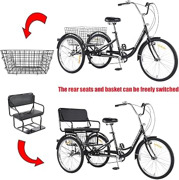 Child Seats, Child Seats with seat Belts are Suitable for 24-inch Adult Three-Wheeled Bicycles and can accommodate Two Children