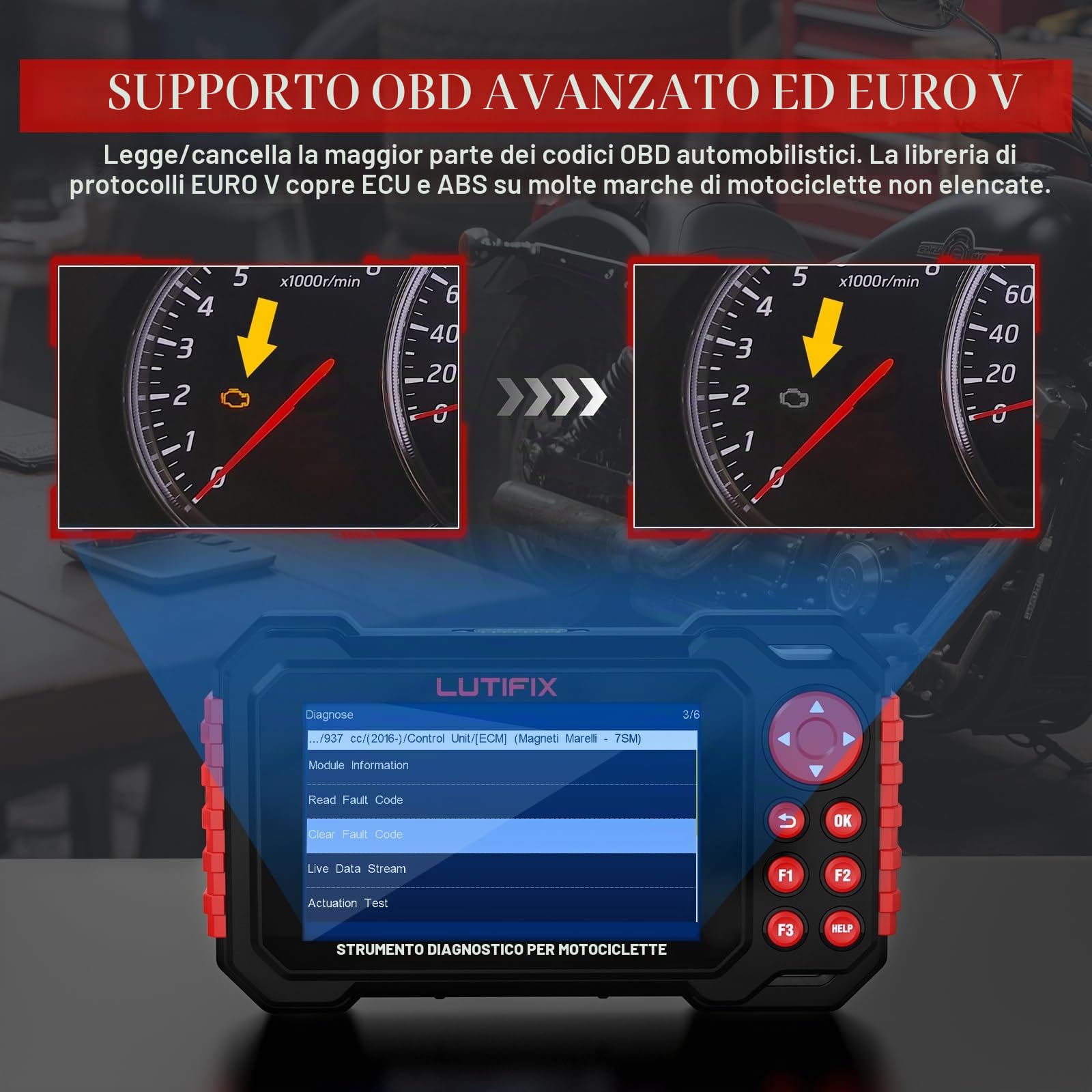 Strumento diagnostico per moto, scanner OBD2 per moto M7, sistemi completi che supportano oltre 70 marchi globali, lettore di codici WIFI con oltre 100 funzioni con un clic