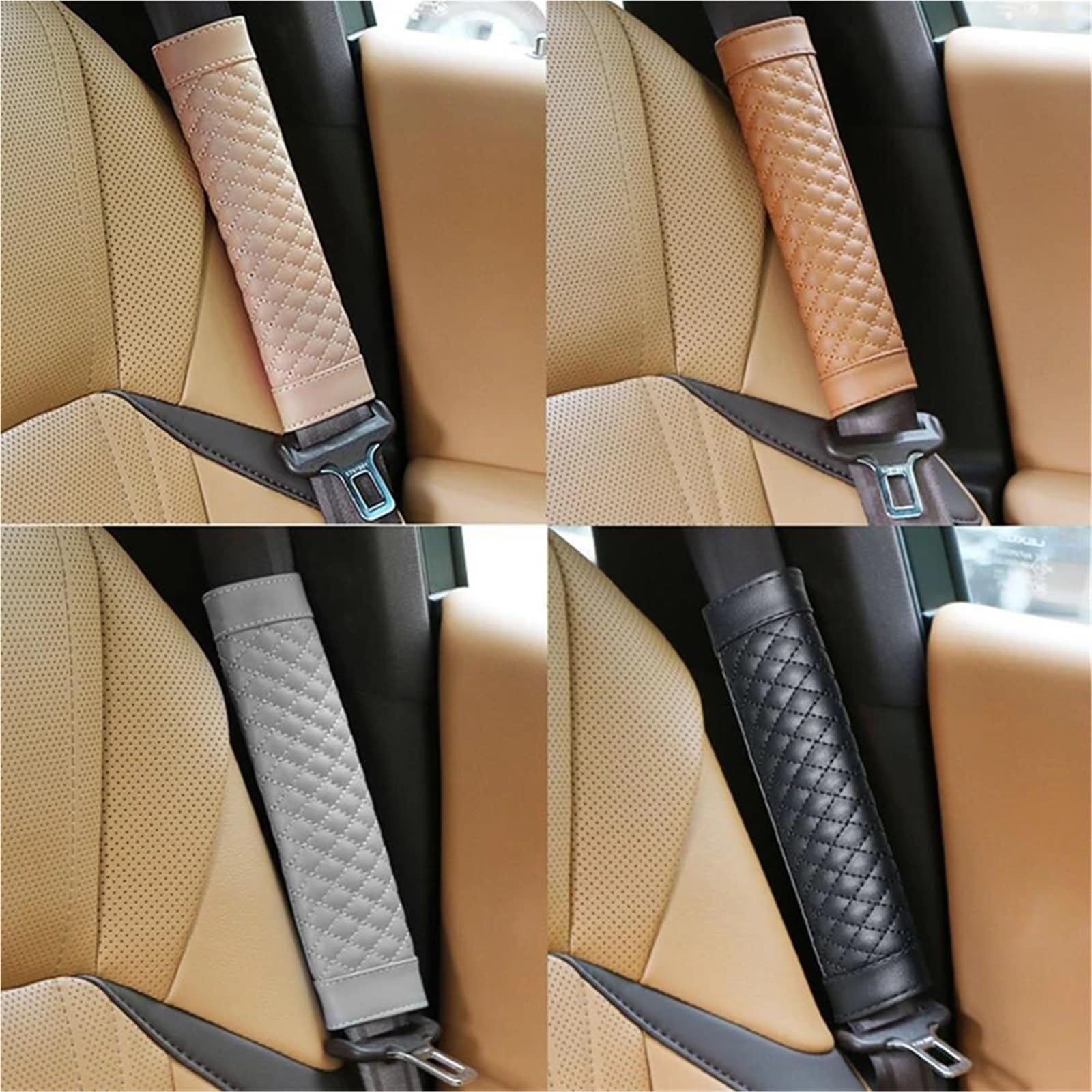 almohadilla cinturon coche 2 Fundas Universales For Cinturón De Seguridad Coche, Piel Sintética Transpirable, Suaves, Con Cojín For El Hombro(2Pcs Beige)
