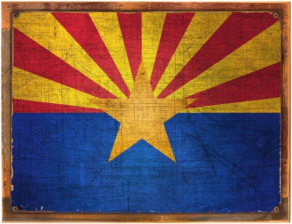Wood-Framed Arizona State Flag Metal Sign, Americana, RusticDecor on reclaimed, rustic wood