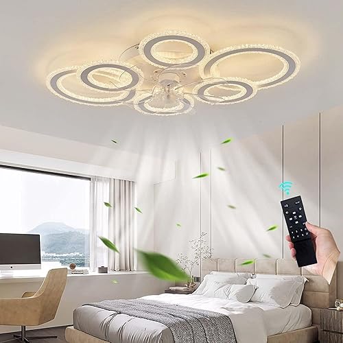 76CM Smart Ceiling Light with Fan DC Motor 6 Gear Reversible Bedroom Ceiling Fan with Lighting LED Dimmable Quiet Modern Living Room Lamp with Fan
