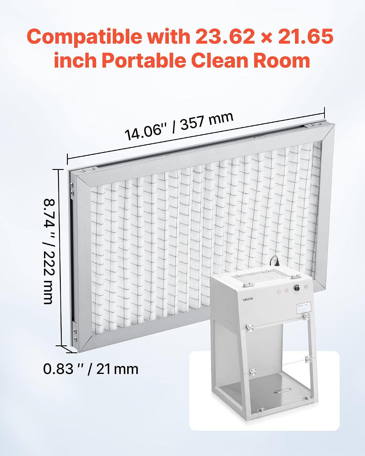 VEVOR Lab Fume Hood Filter, 14.06 x 8.74 x 0.83 in, 5 Pieces Replacement Prefilters for 23.62 x 21.65 in Portable Clean Room to Capture Particles Sized 3-10μm, Non-Woven Filter and Aluminum Frame