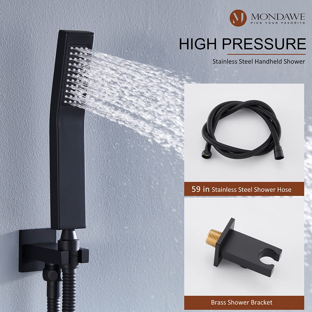 MONDAWE Decken-Duschsystem Gebürstetes Nickel - 30,5cm Regendusche & Handbrause, Thermostat