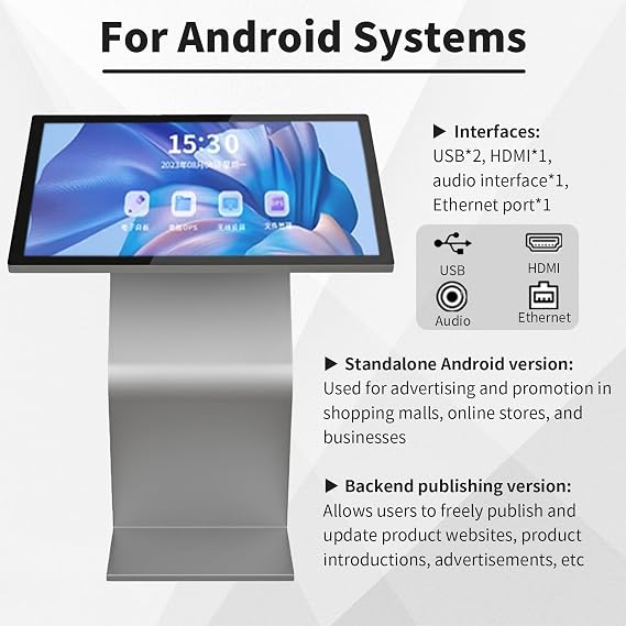 22/32 Inch LCD Screen Digital Signage Kiosk, Capacitive Touch Screen Kiosk, K-Style Stand Digital Signage Display, for Mall Navigation/Self-Ordering/Advertising Black-22Inch