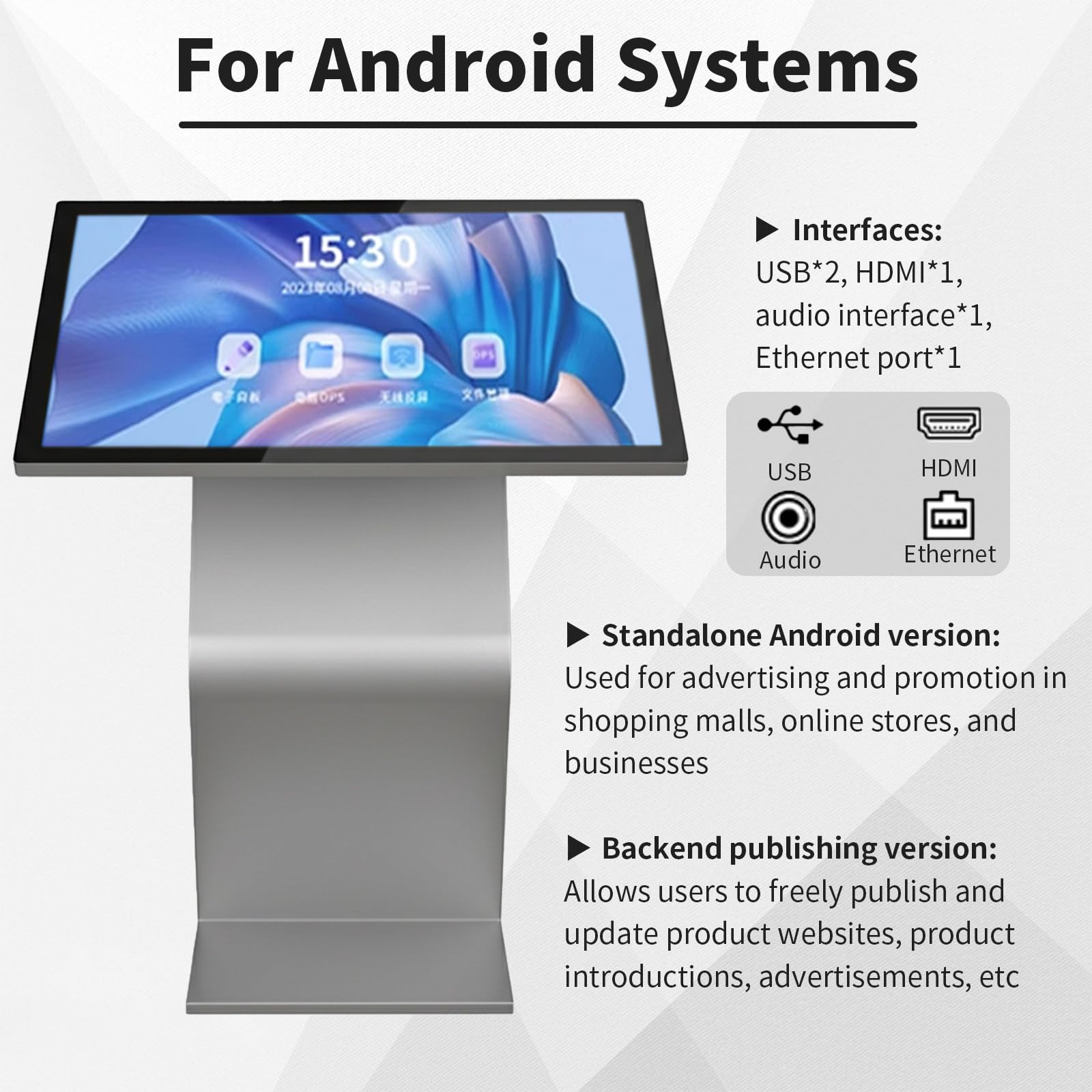Borne D'affichage Dynamique avec écran Tactile Capacitif Multipoint 22/32 Pouces, écran LCD Interactif pour La Navigation en Centre Commercial Silver-22Inch