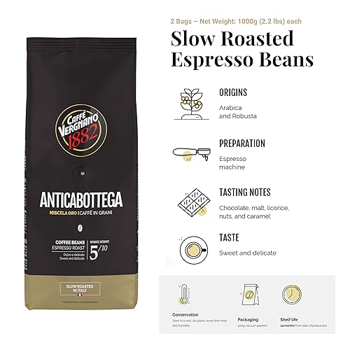 Vista 34 de Caffe Vergnano 1882 Antica Bottega Whole Bean Arabica Medium Roast Espresso, 2.2 lbs Bag - Italian Coffee Beans with notes of Chocolate, Nuts &