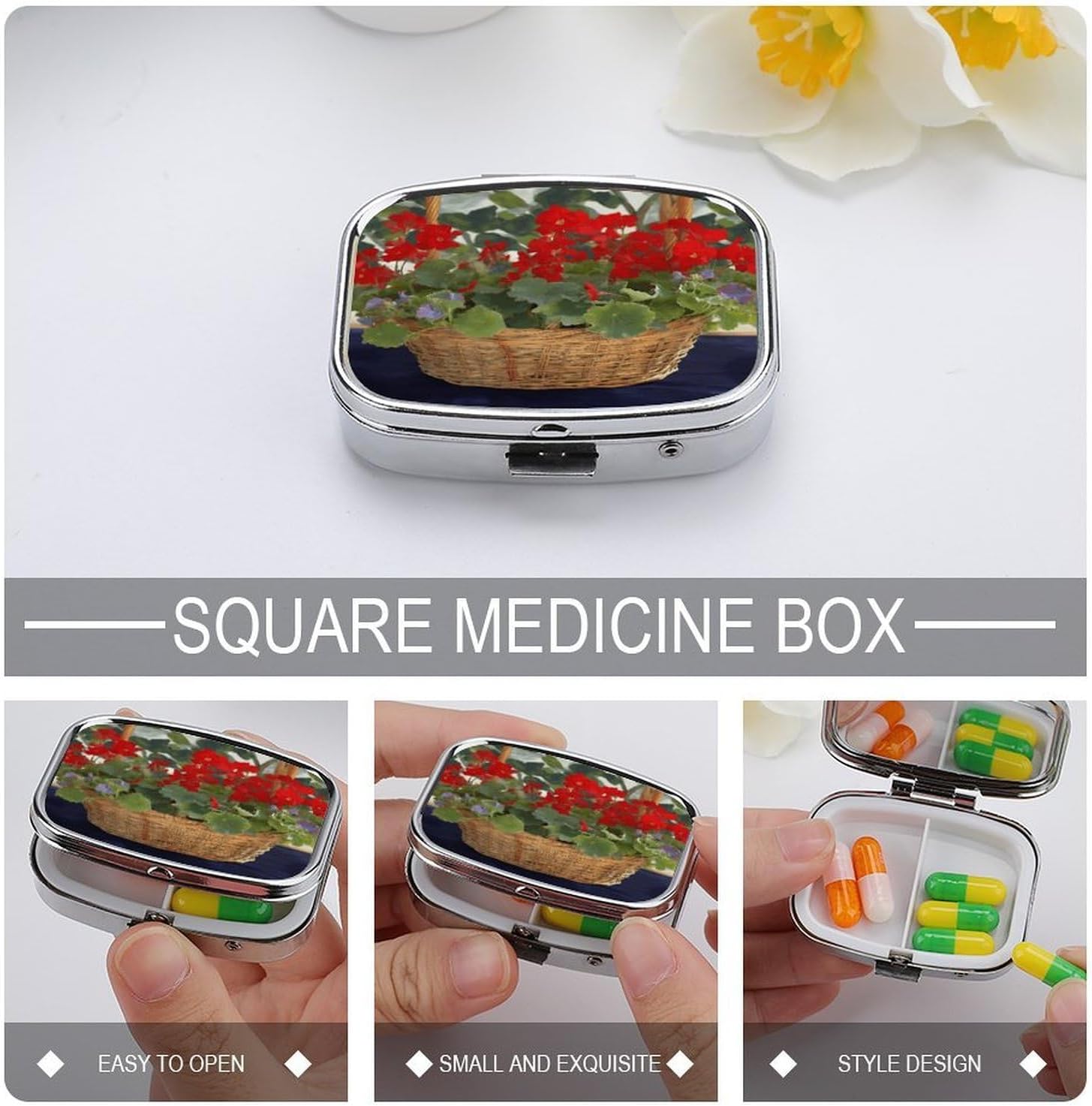 Geranium Basket Travel Pill Organizer Pill Case image 4