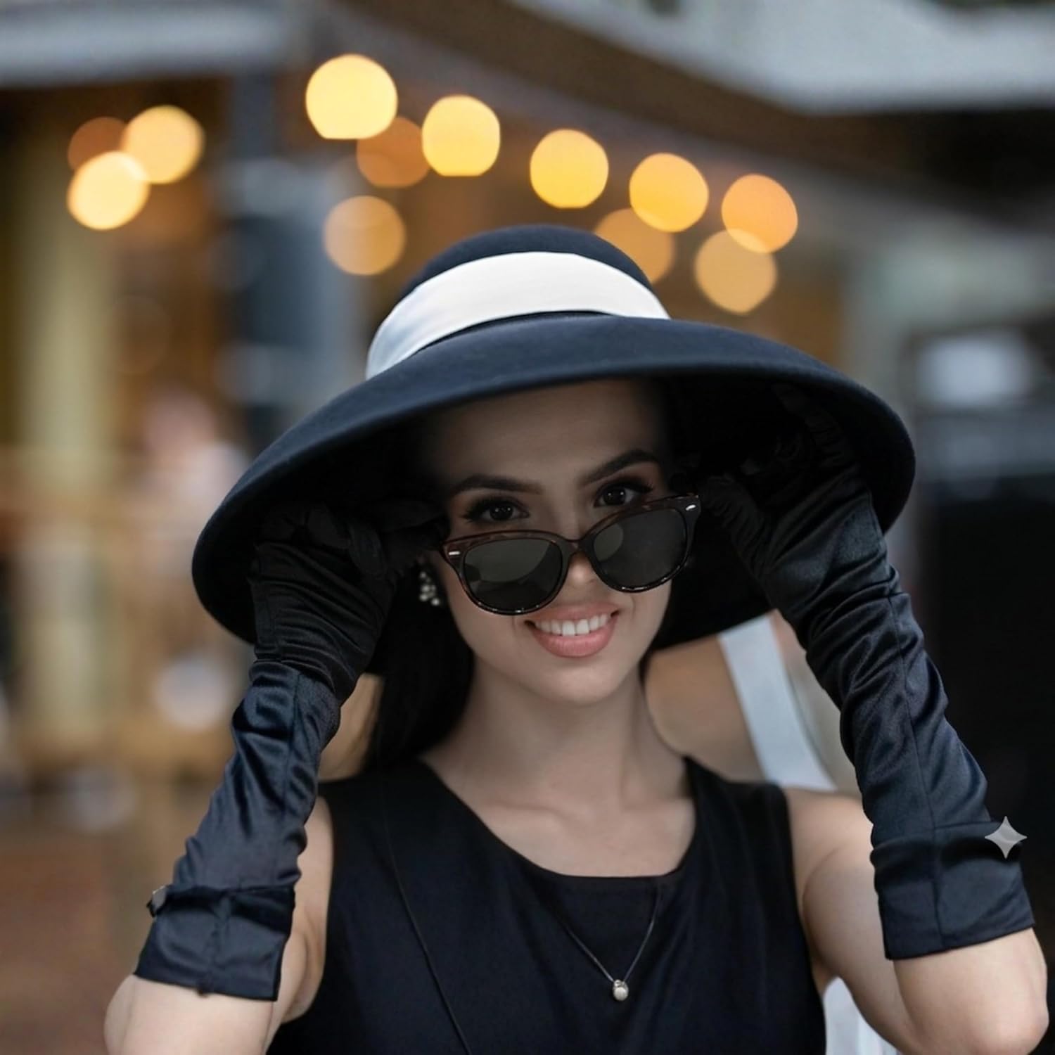 Women's Adjustable Black Wide Brim Wool Hat