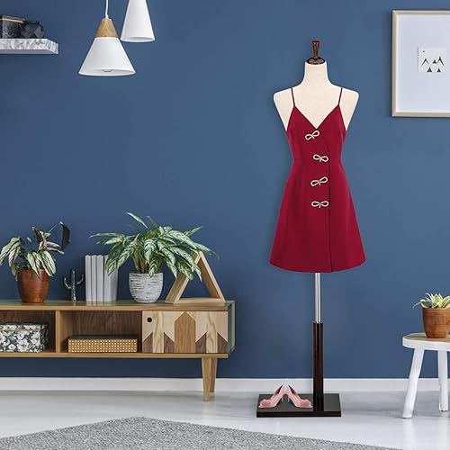 Miniatura 7 de VINGLI Forma de vestido femenino, cuerpo de torso de maniquí con soporte de madera ajustable para diseño de ropa, maniquí pinable (blanco, 2-4)