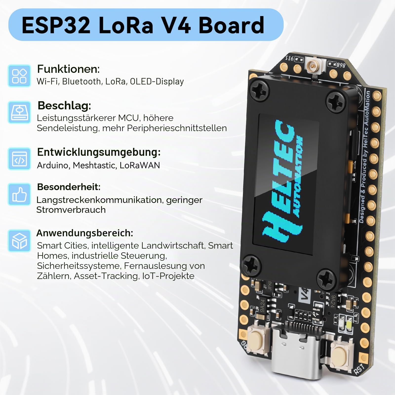ESP32 LoRa V4 Dev Board + 3000-mAh-Akku, verbessertes ESP32-S3 LoRa WLAN Bluetooth 2 MB PSRAM 16 MB Flash 863-928 MHz Antennen OLED Unterstützt GPS und Solar für Arduino Meshtastic LoRaWAN