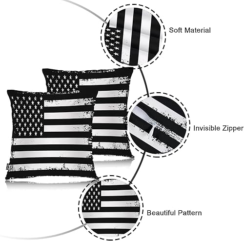 Miniatura 7 de Swono Fundas de almohada decorativas retro con bandera estadounidense, fundas de cojín cuadradas con bandera de Estados Unidos Grunge para hombre y