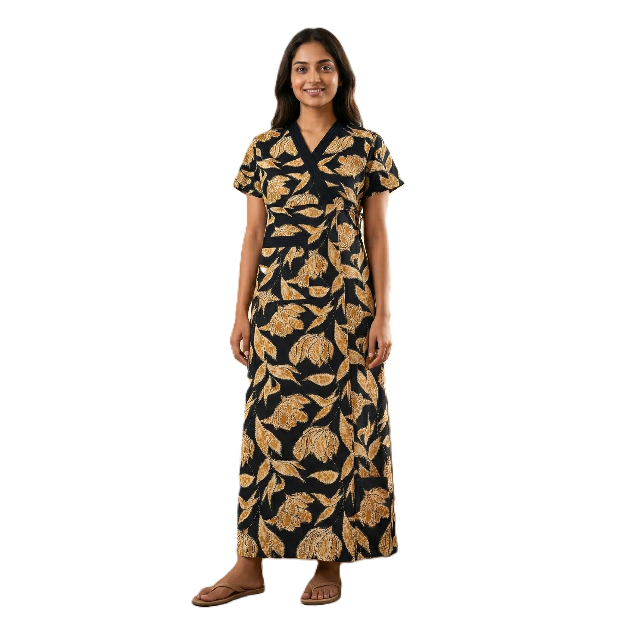 Pure Cotton Robes, Housecoat, Nighty, Sleepwear, Night Gown for Women Ladies House Coat, Front Open Adjustable Plus Size, Free Size, L, XL, XXL XXXL(XX-Large,Multicolour)-image-13