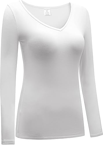 Miniatura 3 de OThread & Co. Camiseta de manga larga con cuello en V, para mujer, con capa básica, de licra