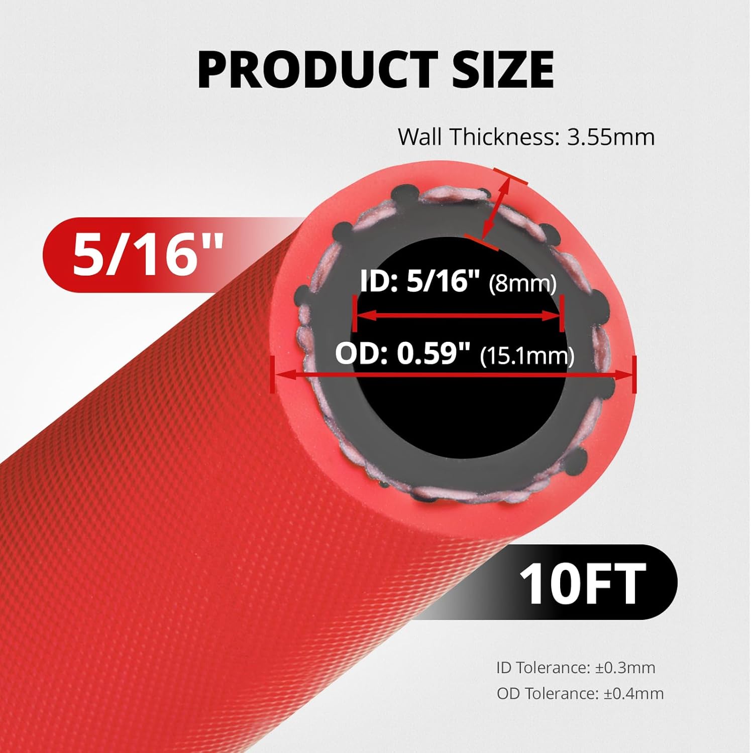 EVIL ENERGY 5/16" High Pressure Fuel Line Hose 10FT 500PSI E85 for Fuel Systems Engines NBR Rubber EN854-1TE Red