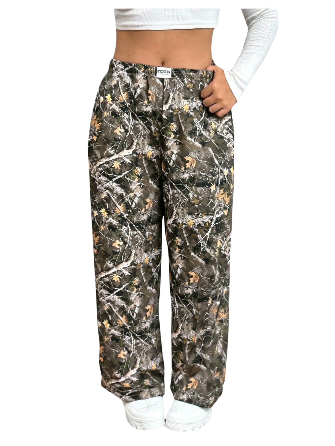 RoseSeek Women's Letter Leopard Print Y2K Straight Elastic Waist Leg Pants