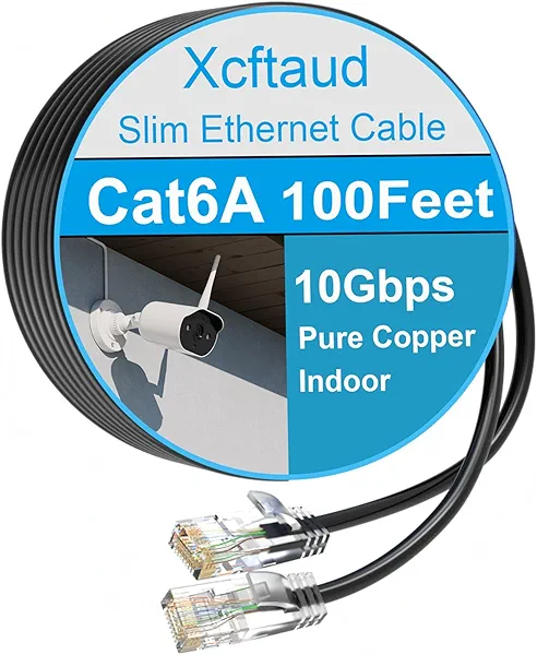 Xcftaud Cat 6 Patch Cable 100 feet, Slim Cat6a Ethernet Cable 10Gbps 550Mhz, UTP Pure Copper Ethernet Cable Cat6, Flexible Thin Cat6a Patch Cable for Network Devices Setup, Black