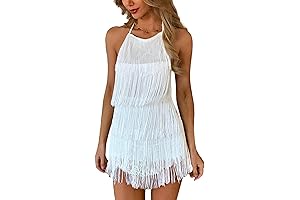 Women's Sexy White Backless Fringe Dress Jumpsuit Country Concert Cowgirl Outfit