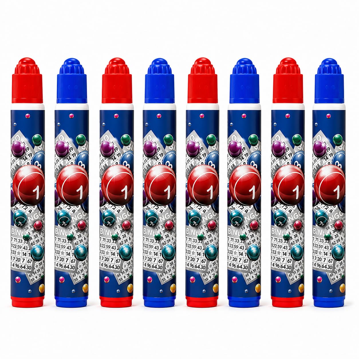 GoBingo Bingo Dabbers, 8 Pack – 4 Red & 4 Blue Non-Drip Bingo Markers, Bingo Pens for Tickets, Games, Parties & Events