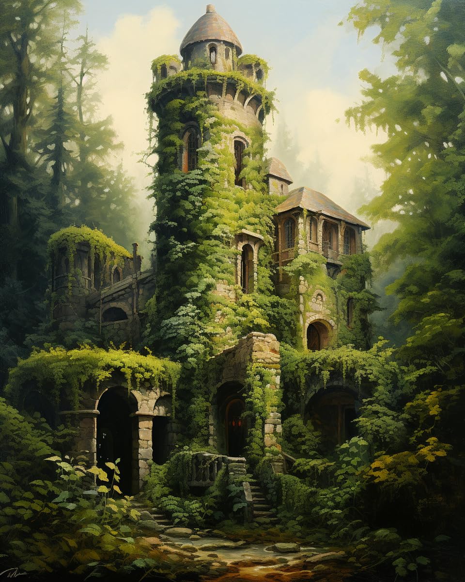 Stamped Cross Stitch Kits, Enchanted Castle Ivy, DIY Designs Cross-Stitch Easy Supplies Needlework, Needlepoint Embroidery Gift for Home Decor 16x20 inch