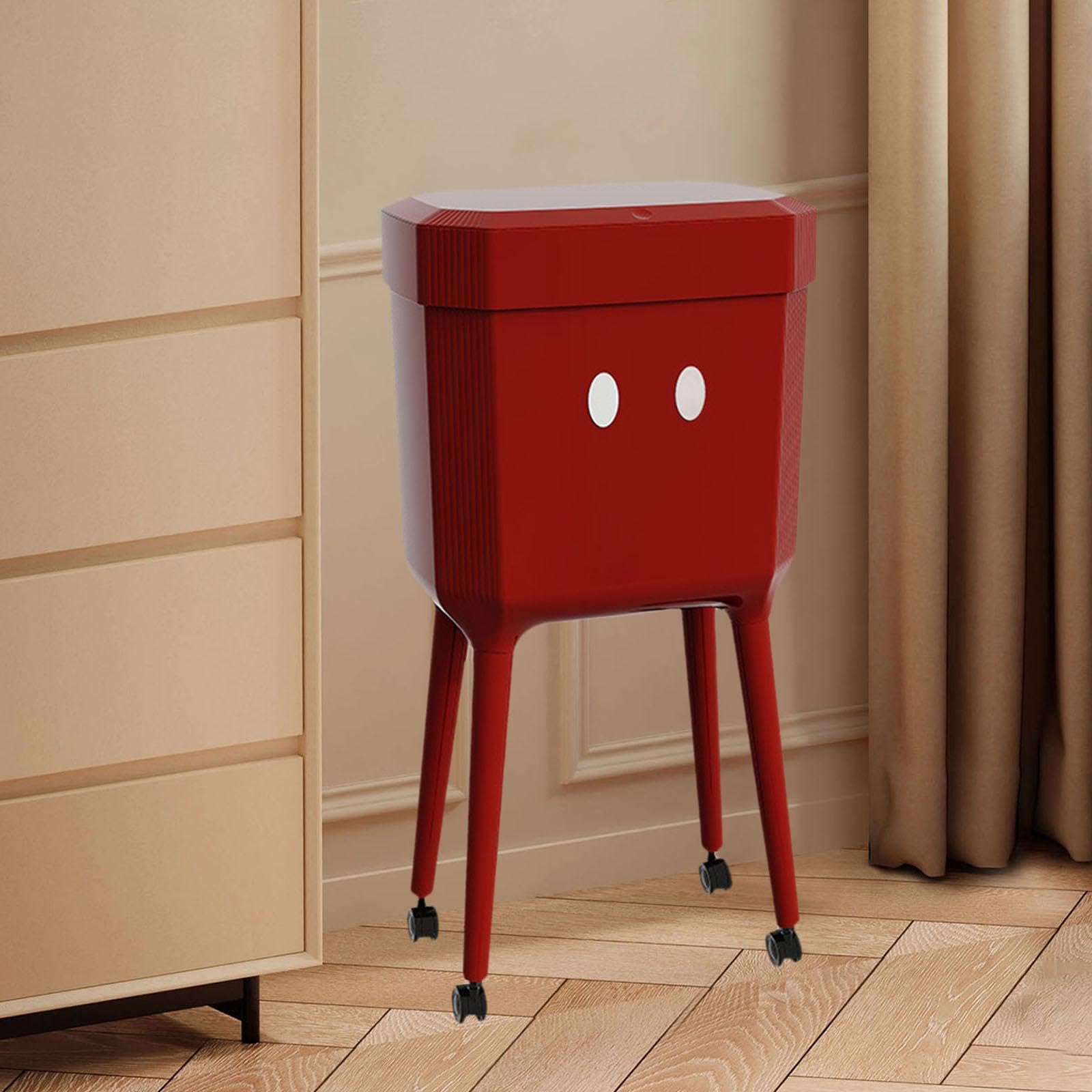 Generic Basurero con Tapa de Presión Gran Capacidad Papelera Cubo de Basura Movible Ruedas 360 Grados Material Resistente PP Adecuado para Cocina Baño Sala, Rojo Oscuro