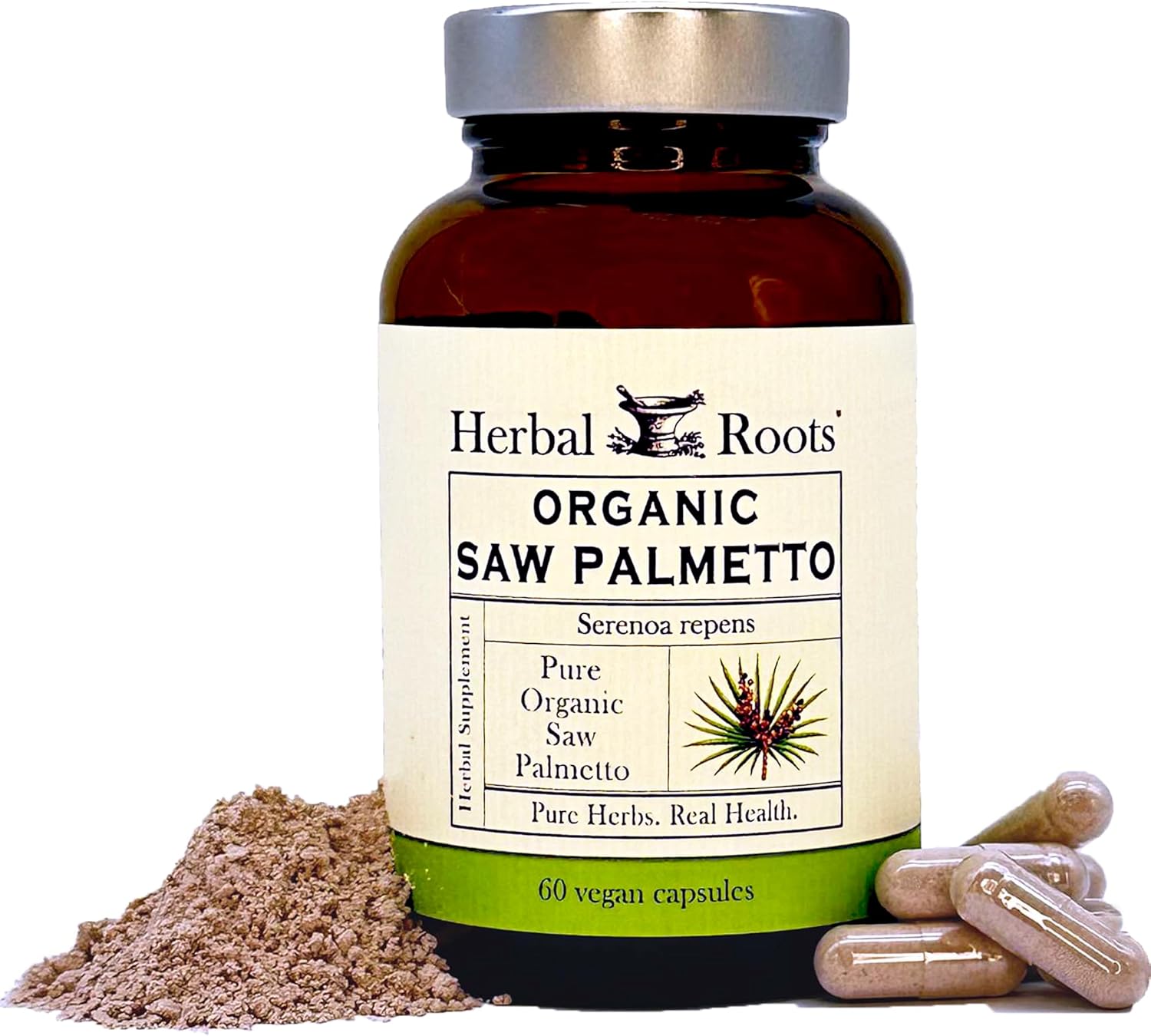 Herbal Roots Organic Saw Palmetto Capsules | 1,000mg per Serving | 60 Organic Vegan Capsules