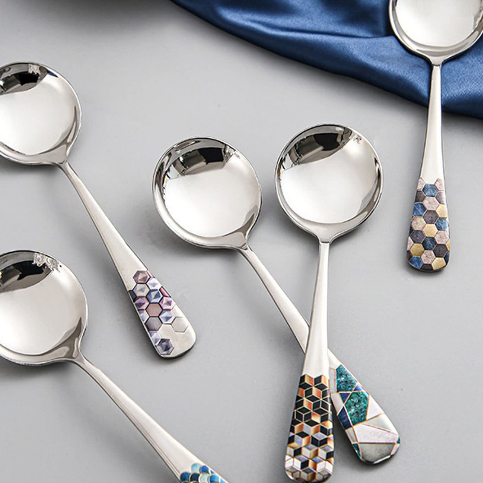 JINGYAN Cuillères Cuillère en Acier Inoxydable Petite cuillère Ronde Petite cuillère cuillère cuillère cuillère cuillère cuillère cuillère cuillère cuillère(E)