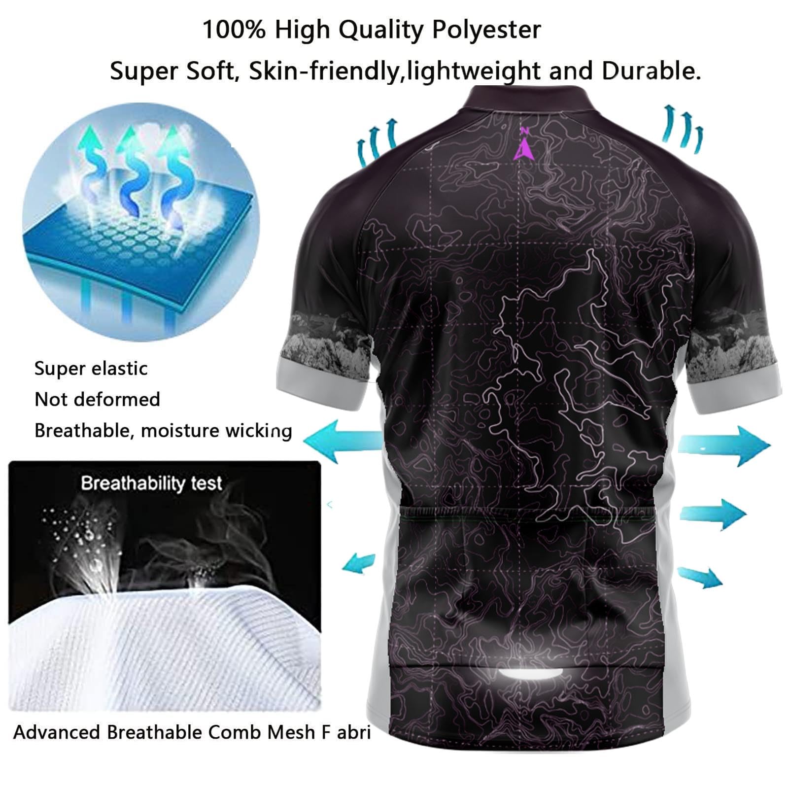 Maillot Cyclisme Homme, Manche Courte Tenue Maillot T-Shirt Cycliste Respirant Séchage Rapid Vélo, Maillot VTT, Maillot Velo Homme Cycliste