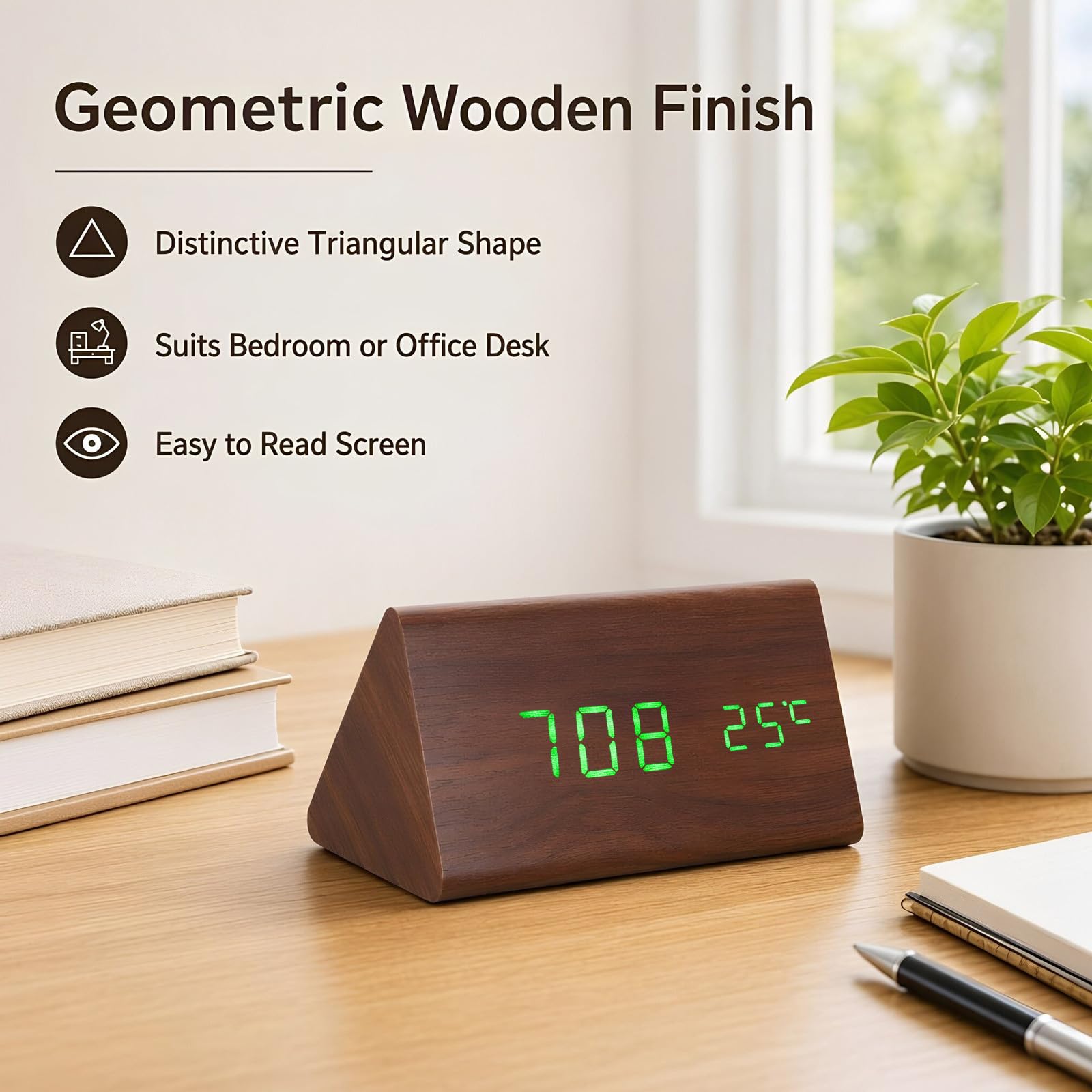 Zerodeko Reloj Despertador Digital, Reloj LED Triangular silencioso con luz