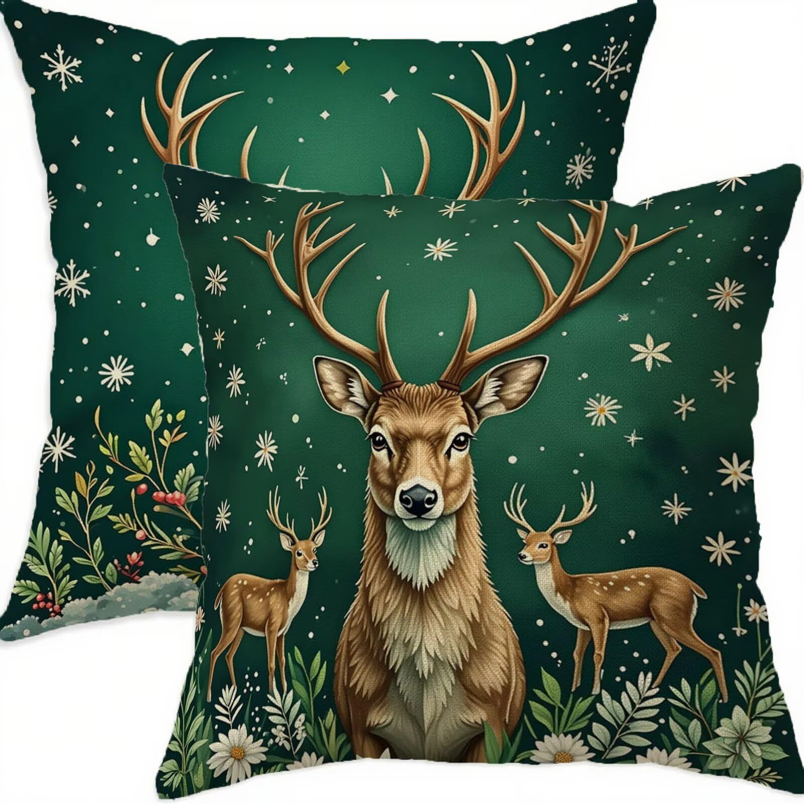 Housse coussin Noël 75x75cm en lin de qualité supérieure double face vert
