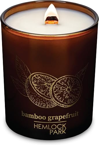 Hemlock Park Bamboo Grapefruit Amber & Gold Wood Wick Candle | 7.2 oz | Coconut Apricot Wax | Crackling Wood Wick | Botanical Fragrance | Made in USA