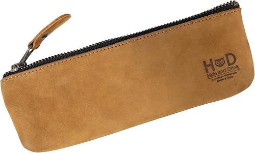 Hide & Drink, Estuche rectangular de cuero de grano completo para lápices, para hombres y mujeres, soporte plano con cremallera, estilo clásico para