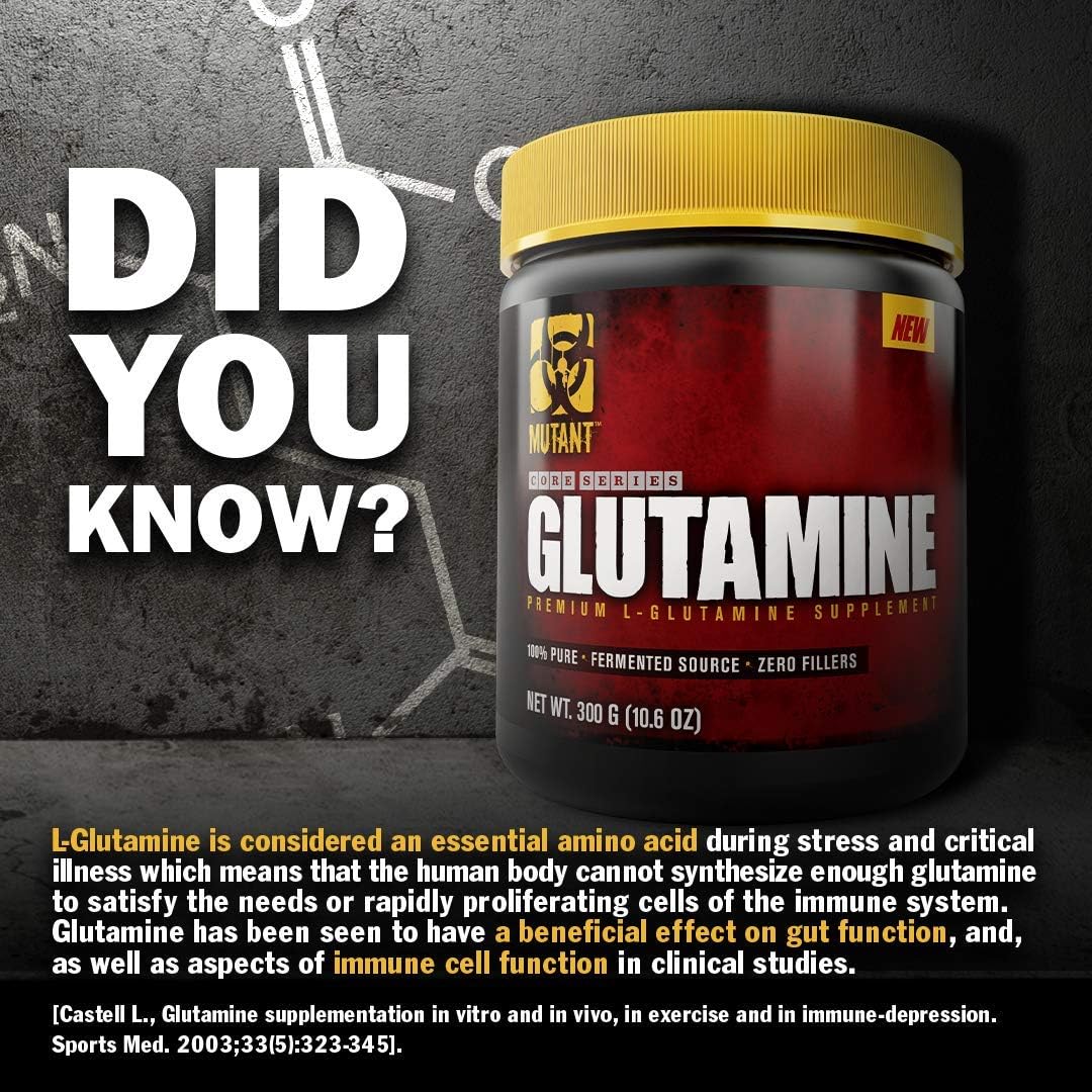 Mutant Glutamine - 100% Pure Workout Supplement to Help Replenish Glutamine Levels for Improved Muscle Repair, Immune and Digestive System Support After Physical Activity – 300 g – Unflavored