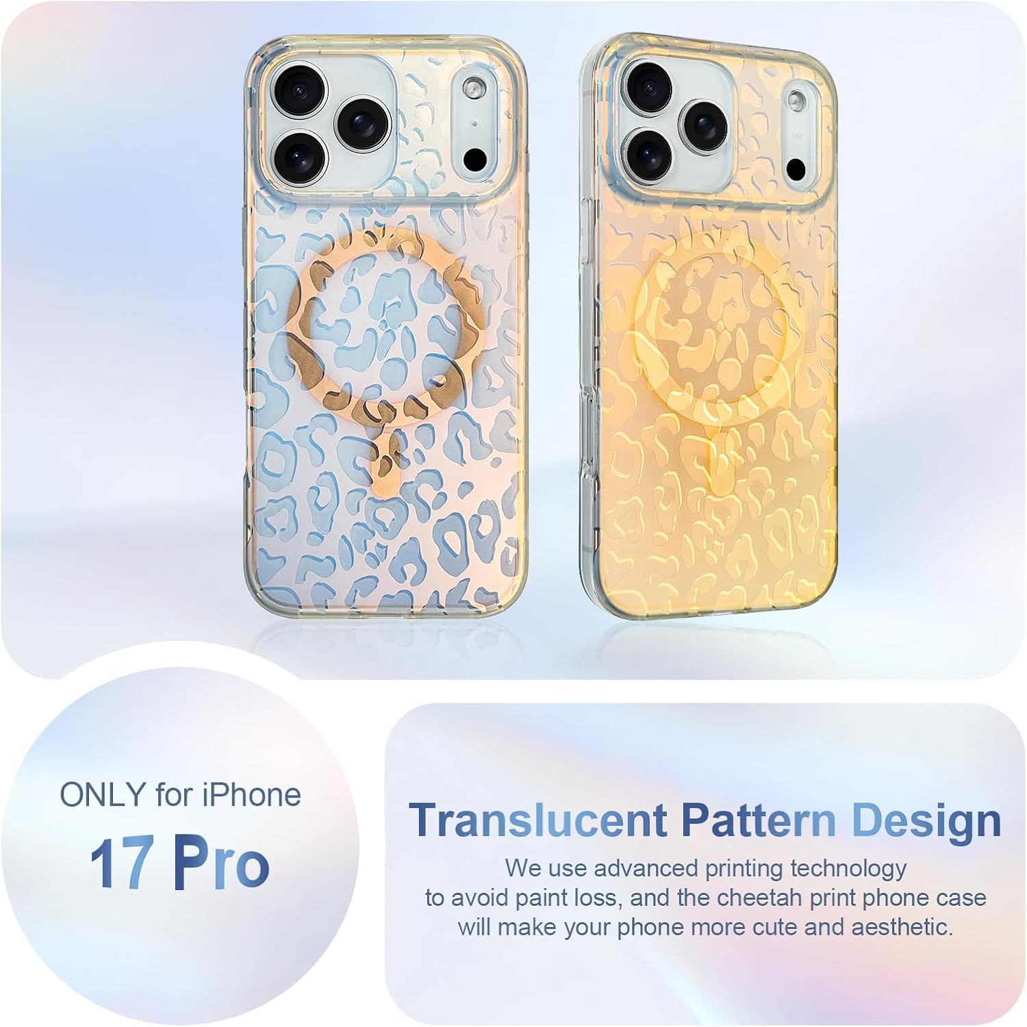 Cute Case for iPhone 17 Pro Case for Women Girls [ Compatible with Magsafe ] Translucent Gold Cheetah Print Pattern Design, Aesthetic Glitter Sparkly Bling Leopard Magnetic Phone Cover - Image 2