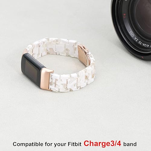 Miniatura 3 de Correa de resina Wongeto para Fitbit Charge 5, diseño de flores blancas, ligera y resistente al agua, 18mm