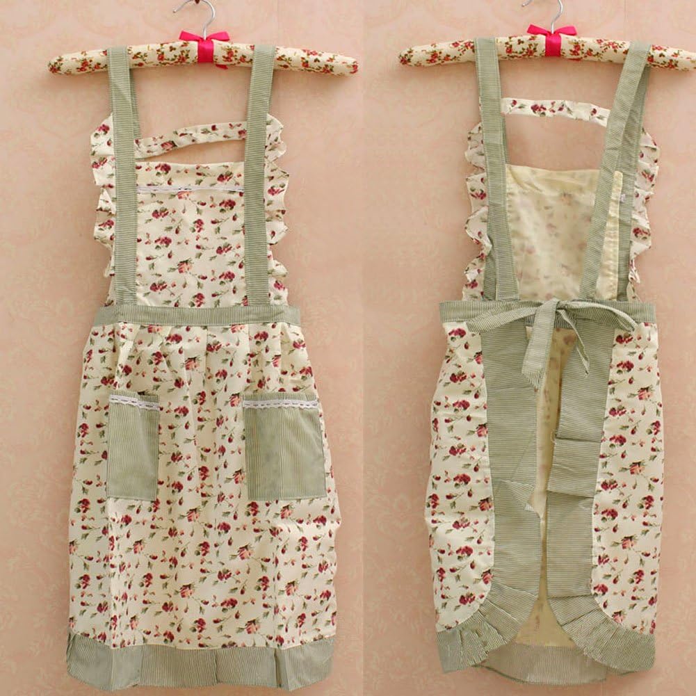 Hyzrz Stylish Flower Pattern Women's Fashion Floral Cotton Chef Cooking Cook Apron Bib with Pockets 11#