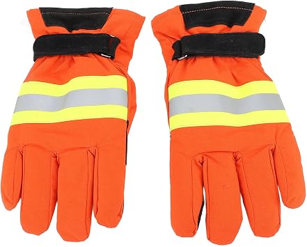 1 Pair Firefighting Gloves Heat Anti Slip Flame Retardant Gloves with Reflective Strips for Men Women