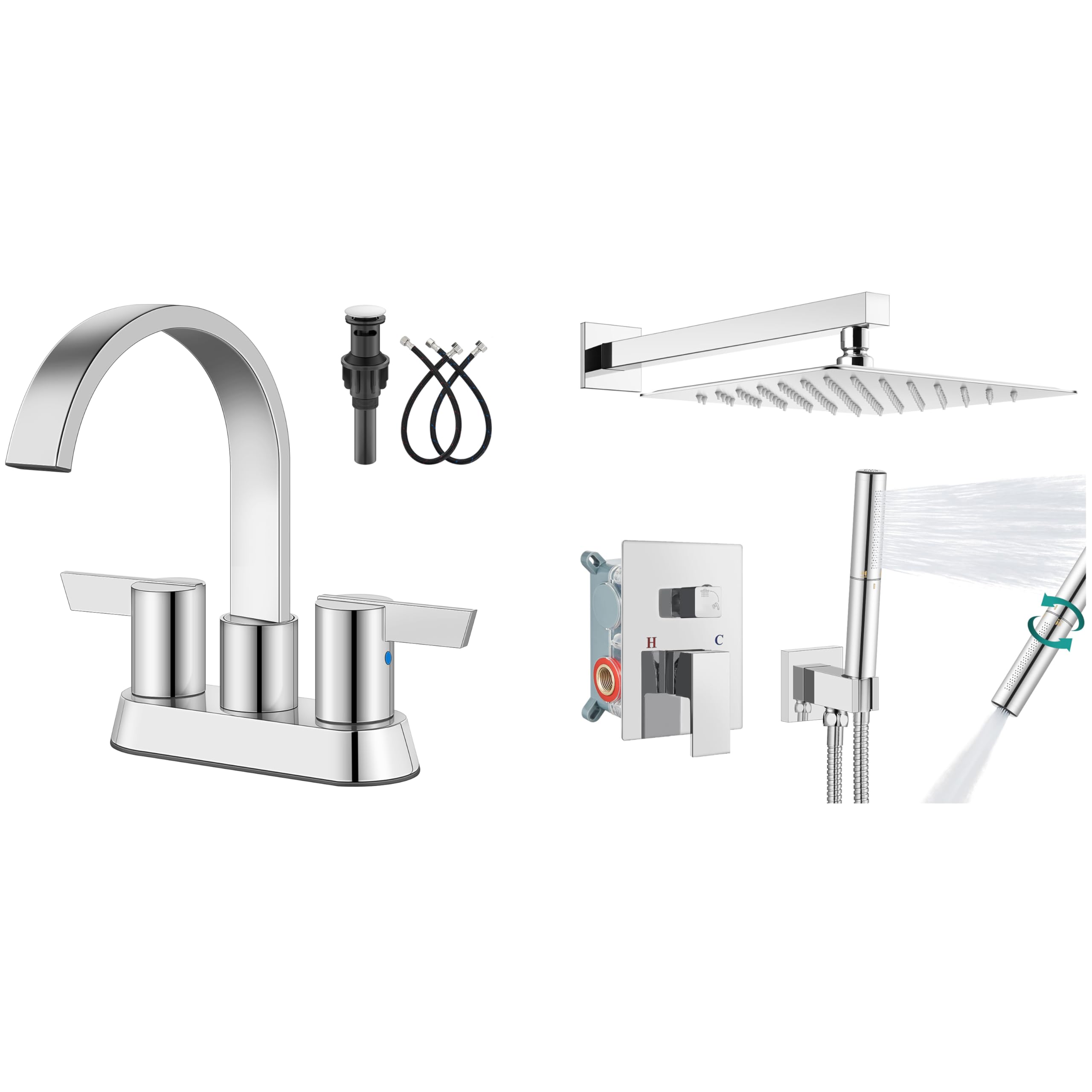 Hcfyauis Bathroom Faucets Shower System With Rainfall Shower Head And Handheld Wall Mount