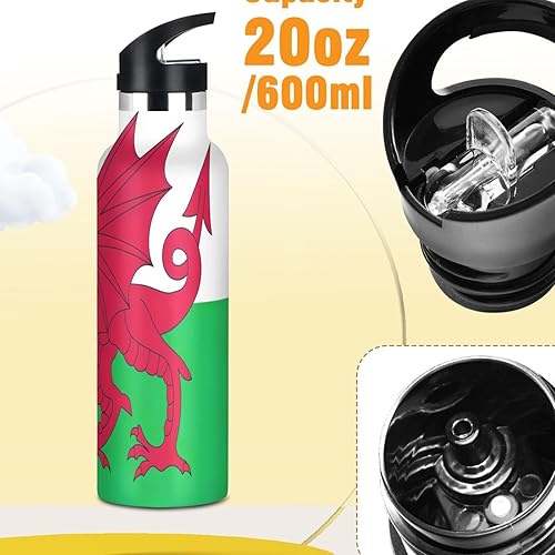 Miniatura 2 de Botella de agua infantil para la escuela, botella de agua de 20 onzas aisladas para niños y niñas, sin BPA, bandera de Gales