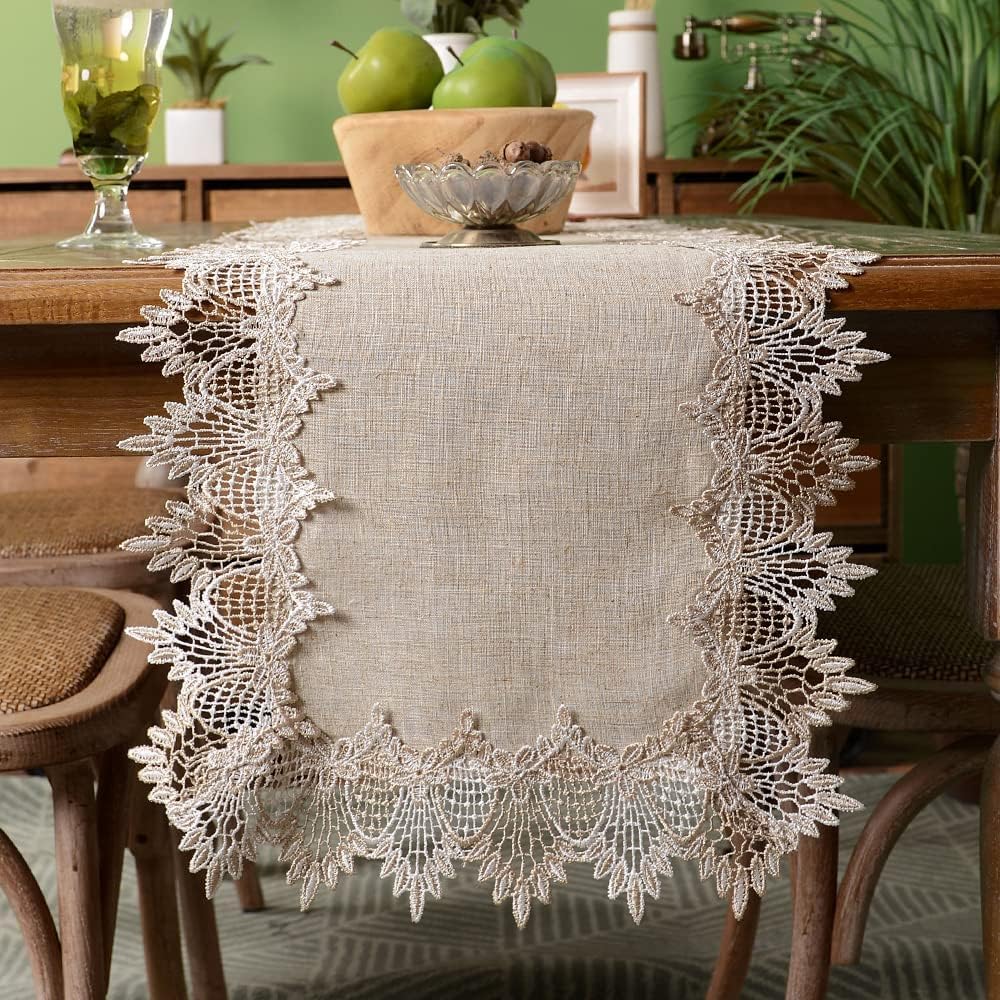 ARTABLE Grey Table Runner Coffee Farmhouse Rustic Macrame Dresser Scarf Lace Small Table Runners for Kitchen Home Outdoor Picnic Wedding Decor (Stone Grey, 16 x 60 Inch)