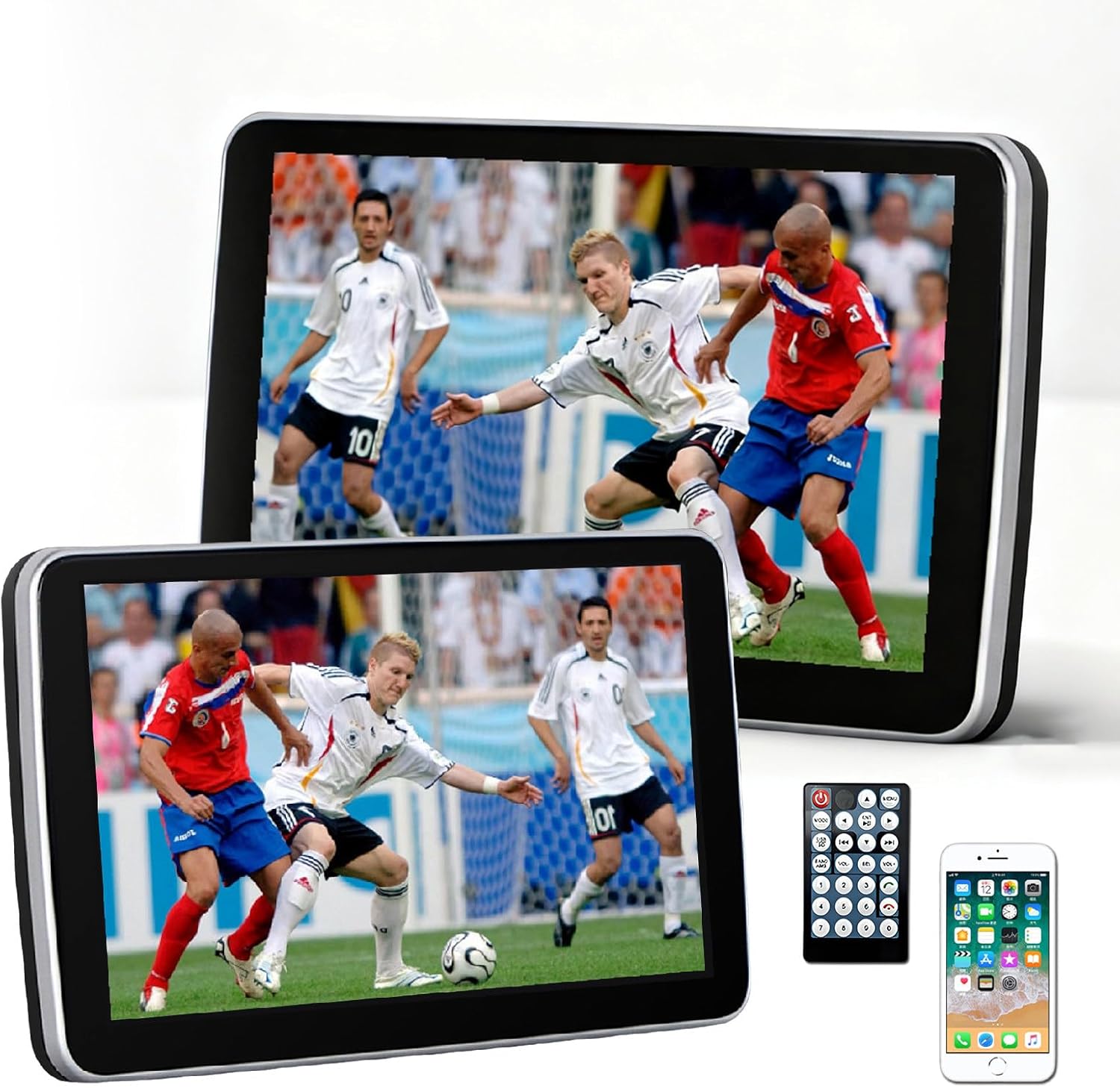 10.1"/11.6" Dual Car Headrest DVD Player with 7-Color Ambient Light & Android Touchscreen, Supports Phone Mirroring, TF Card and All Region DVD Playback 10.1in