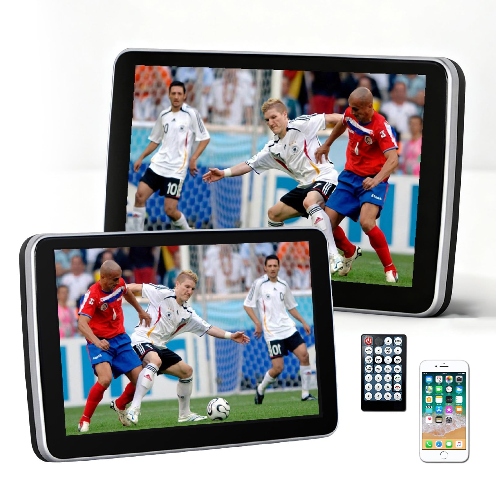 Doppio Lettore DVD per Poggiatesta Auto 10,1"/11,6" con Luce Ambientale 7 Colori & Touch Screen Android, Supporta la Funzione Specchio del Telefono 11.6in