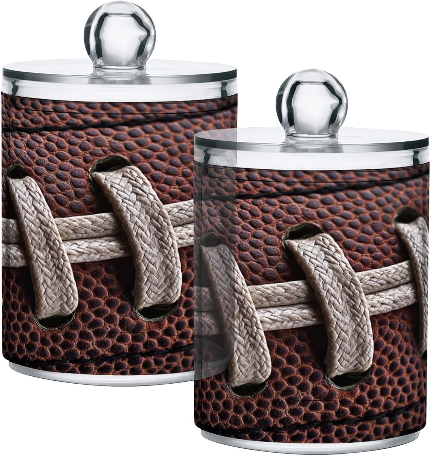 Gredecor 2 Pack Apothecary Jars American Football Laces Qtip Holder Organizer Clear Airtight Canister for Cotton Swabs Storage Acrylic Plastic Jar with Lids