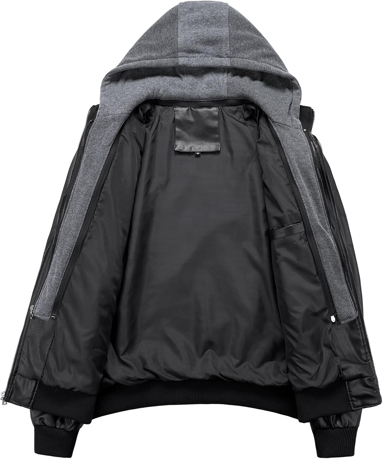 INVACHI Men's Leather Jacket Motorcycle Bomber Jacket Windproof PU Vintage Jacket with Removable Hood - Image 7