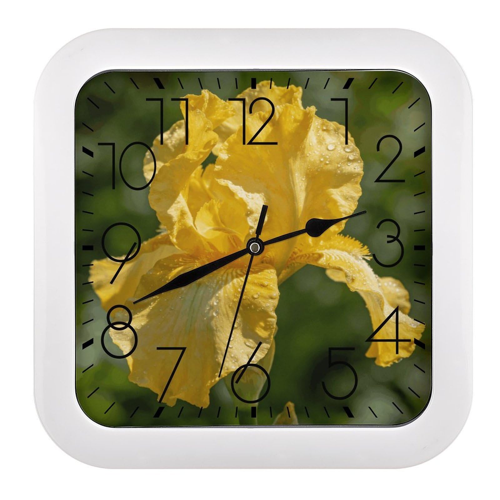 Horloge décorative de cuisine motif iris jaune pour une ambiance rétro