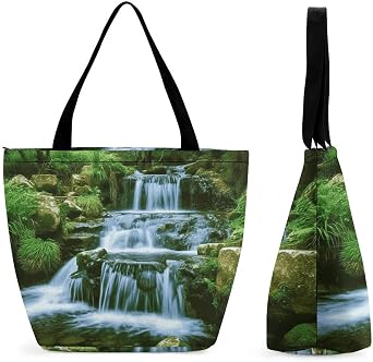 Reusable Shopping Bags for Women Large Grocery Bags Travel Tote Bags Waterfall Flowing Down Shoulder Bag for Work