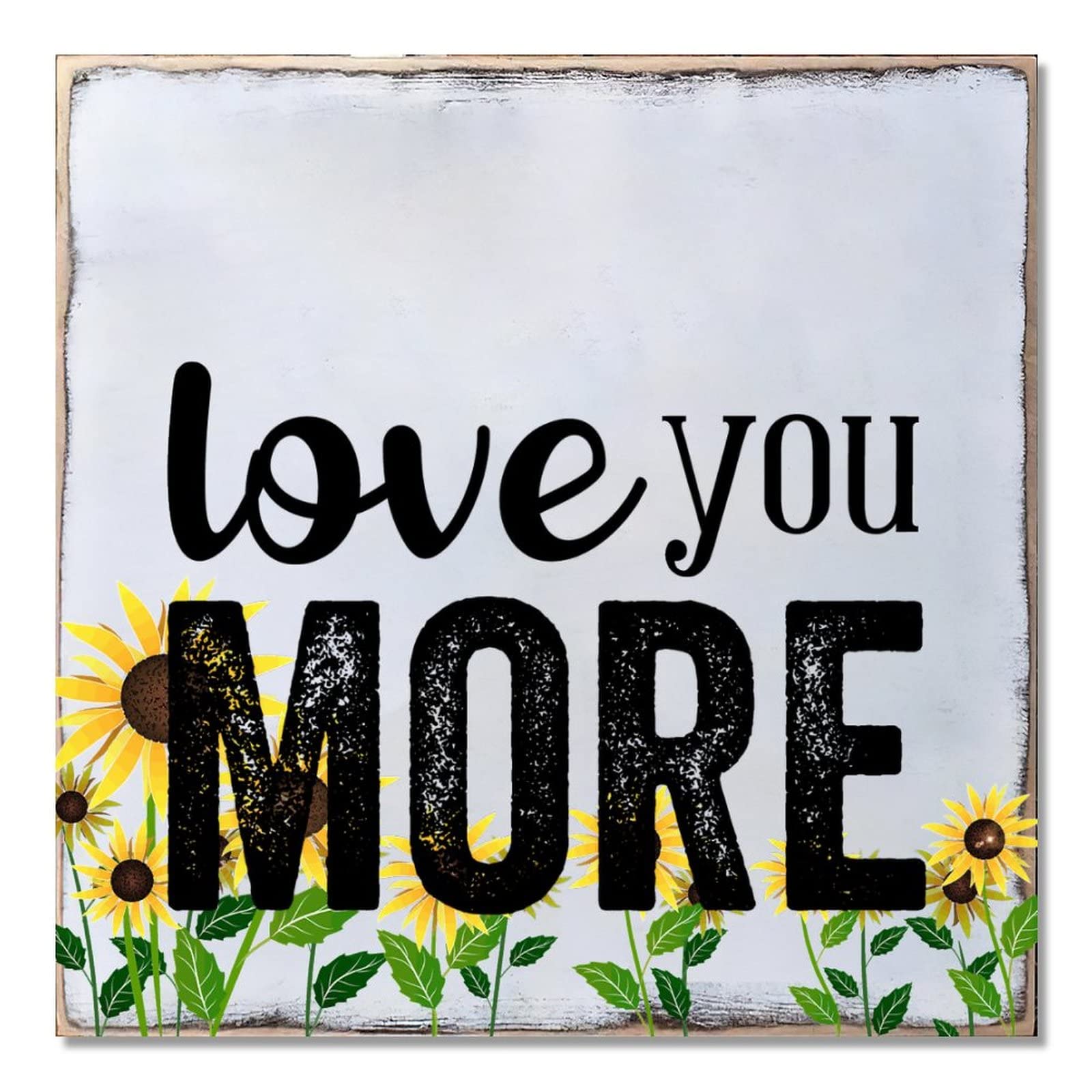 Plaque en bois tournesol Love You More décoration murale rustique carrée de 40 cm
