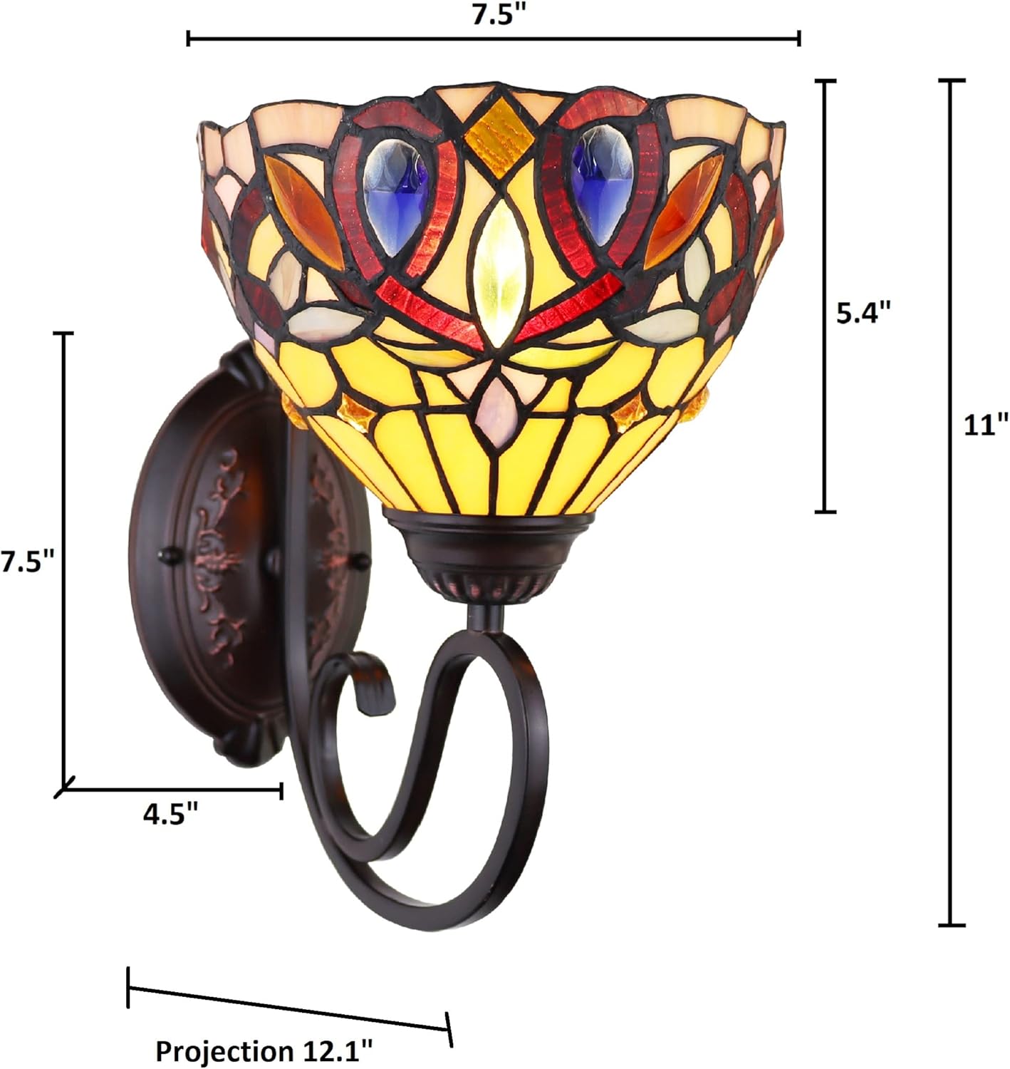 Chloe Lighting Serenity Victorian Tiffany-Style Dark Bronze 1 Light Wall Sconce 8" Wide, Multicolor, 7.5 x 11 x 12.1