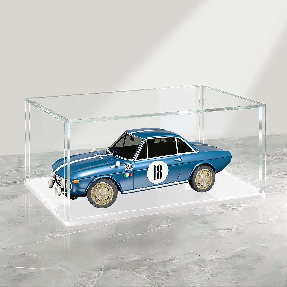 Acrylic Display Case, 9.8 x 5.1 x 3.9 in, Upgraded Thickened UV-Resistant Showcase, 98% Clarity Dustproof Box with Glossy White Base for Action Figures, LEGO & Models