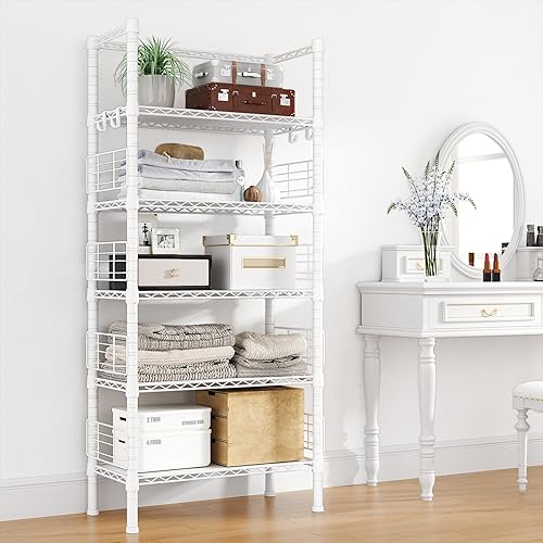 Miniatura 5 de Estantes de almacenamiento de metal de 5 niveles, estantes de pie para garaje, cocina, baño, balcón y sala de estar, estantería estrecha de metal